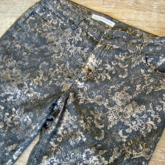 Chico's Platinum Denim Stretch Jeans (10 or 12) Black & Metallic Baroque Print - Picture 2 of 7